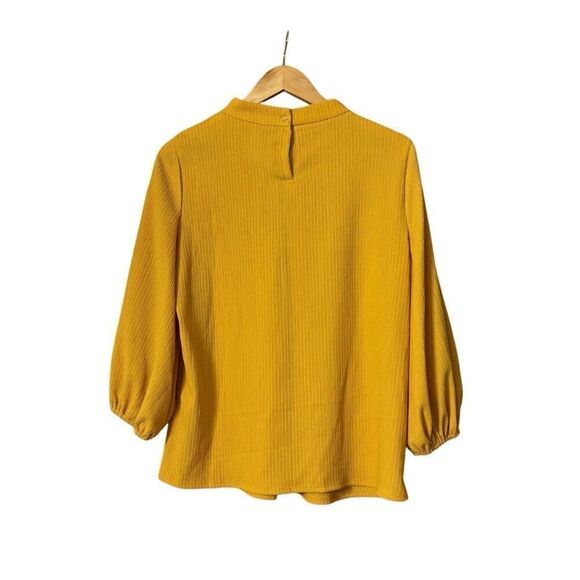 Adrianna Papell textured knit 3/4 bubble sleeves ochre medium new - Picture 2 of 11